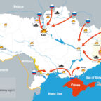 Map of the Russian invasion of Ukraine in blue, gray and white color. Vector image